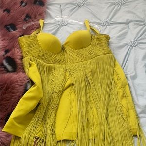 House of CB yellow fringe dress